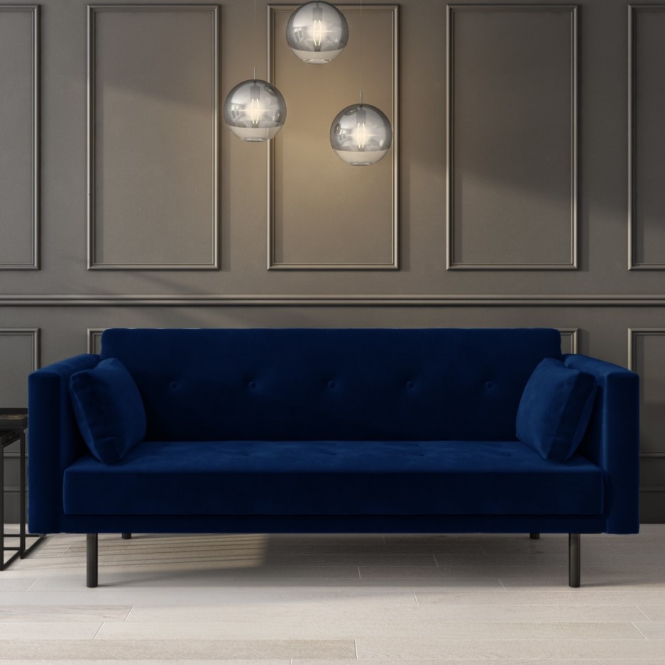 Velvet Sofa Bed in Navy Blue with Buttons - Rory - BuyItDirect.ie