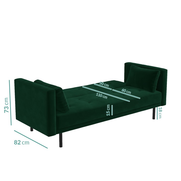 Velvet Sofa Bed in Dark Green with Buttons - Seats 3 - Rory