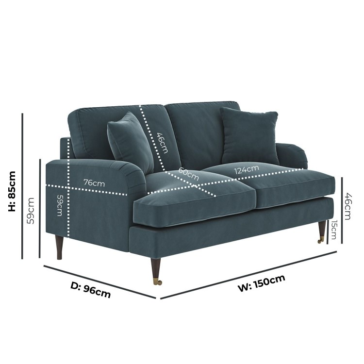 Blue Velvet 2 Seater Sofa - Payton