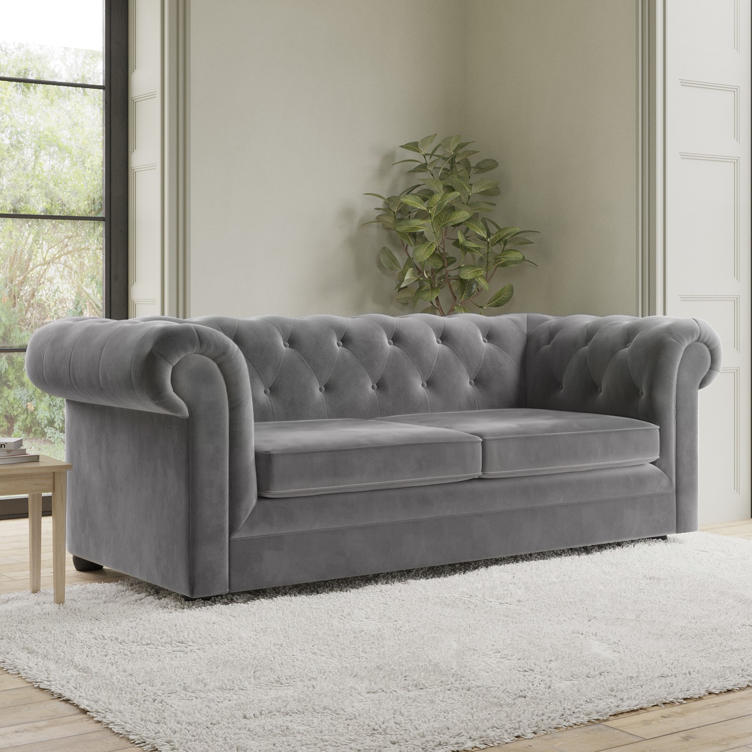 Grey Velvet Chesterfield Pull Out Sofa