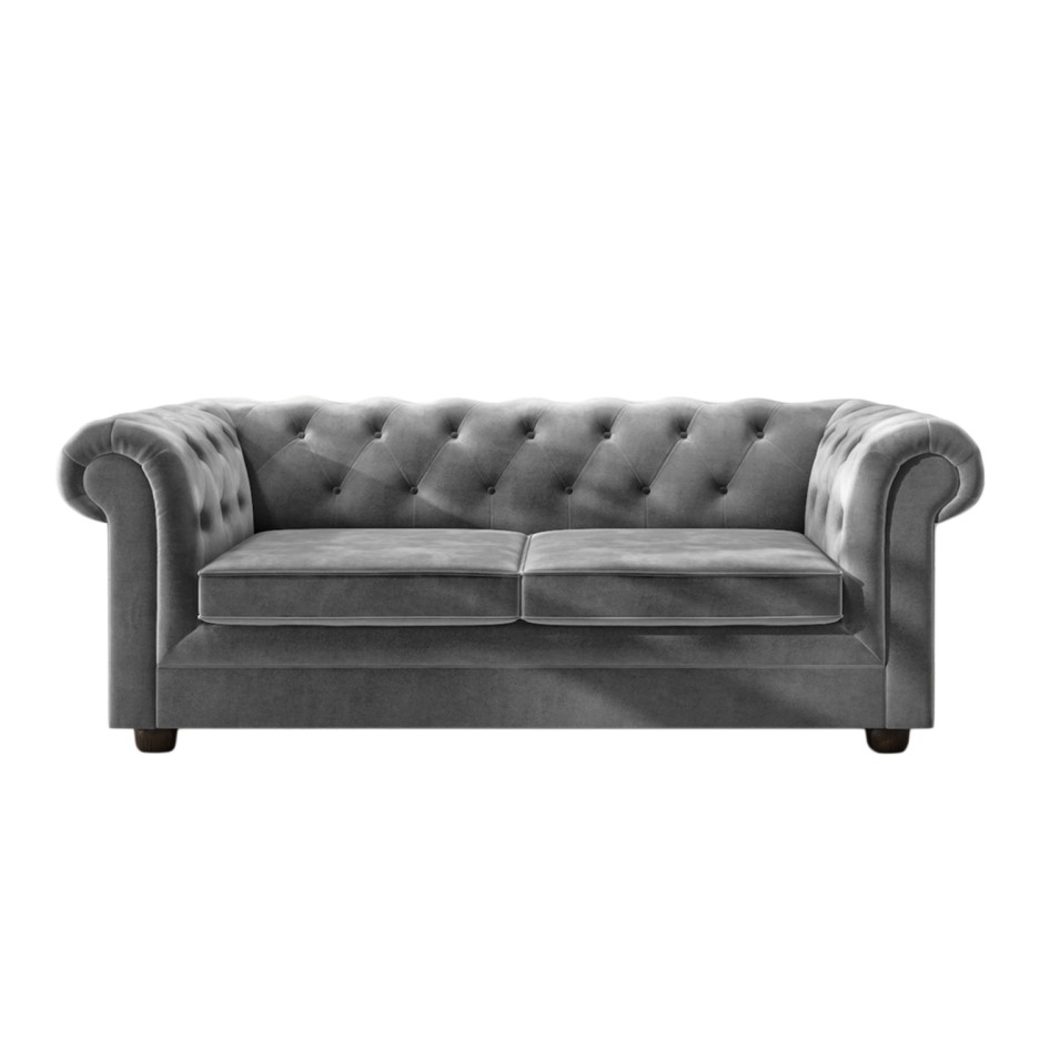 Grey Velvet Chesterfield Sofa Bed - Seats 3 - Double Bed ...