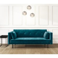 Teal Blue Velvet Sofa Bed with Cushions - Seats 3 - Rory