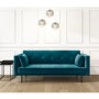 Teal Blue Velvet Sofa Bed with Cushions - Seats 3 - Rory