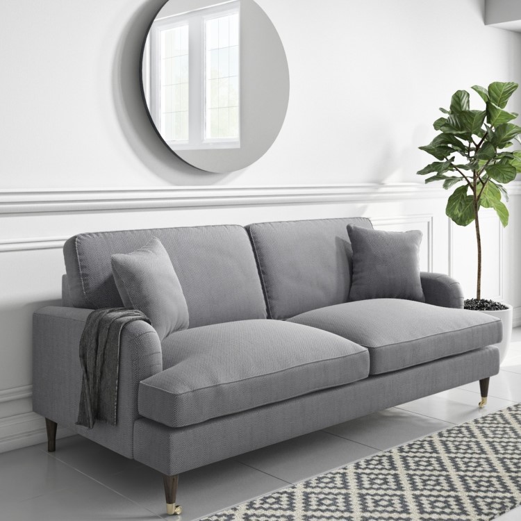 Grey 3 Seater Sofa in Woven Fabric - Payton