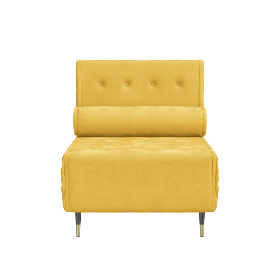 Single Sofa Bed in Yellow Velvet with Bolster Cushion Eleni