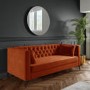 Buttoned Orange Velvet Sofa with Cushions - Seats 3 - Luthor