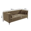 3 Seater Mink Velvet Sofa with Buttons and Cushions - Luthor