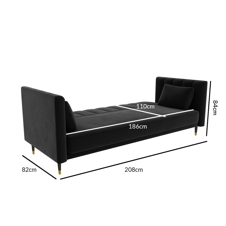 3 Seater Click-Clack Sofa Bed in Dark Grey Velvet - Mabel