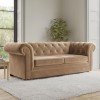 Beige Velvet Chesterfield Pull Out Sofa Bed - Seats 3 - Bronte