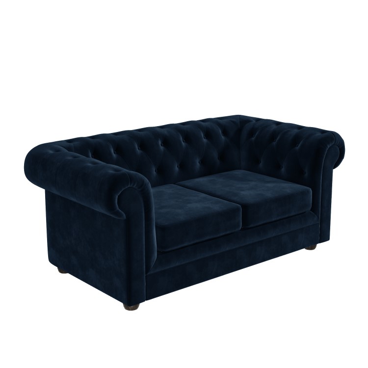 Navy Blue Velvet 2 Seater Chesterfield Sofa - Bronte