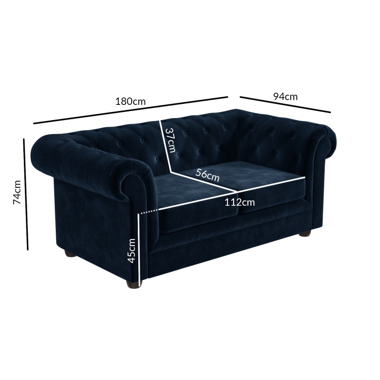 Navy Blue Velvet 2 Seater Chesterfield Sofa - Bronte
