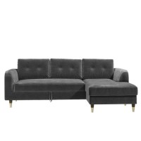 Grey L Shaped Sofa Bed in Velvet  - Right Hand Facing - Sutton