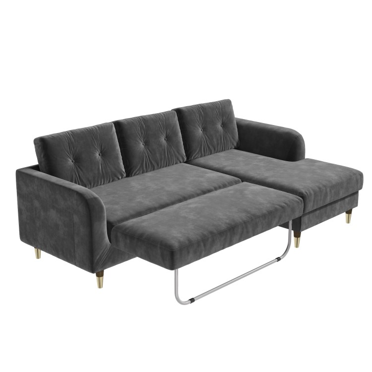 Grey L Shaped Sofa Bed in Velvet  - Right Hand Facing - Sutton