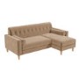 Beige Velvet 3 Seater L Shaped Sofa in Velvet - Right Hand Facing - Idris