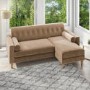 Beige Velvet 3 Seater L Shaped Sofa in Velvet - Right Hand Facing - Idris