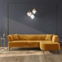 Mustard Yellow 3 Seater Corner Sofa in Velvet with Cushions 