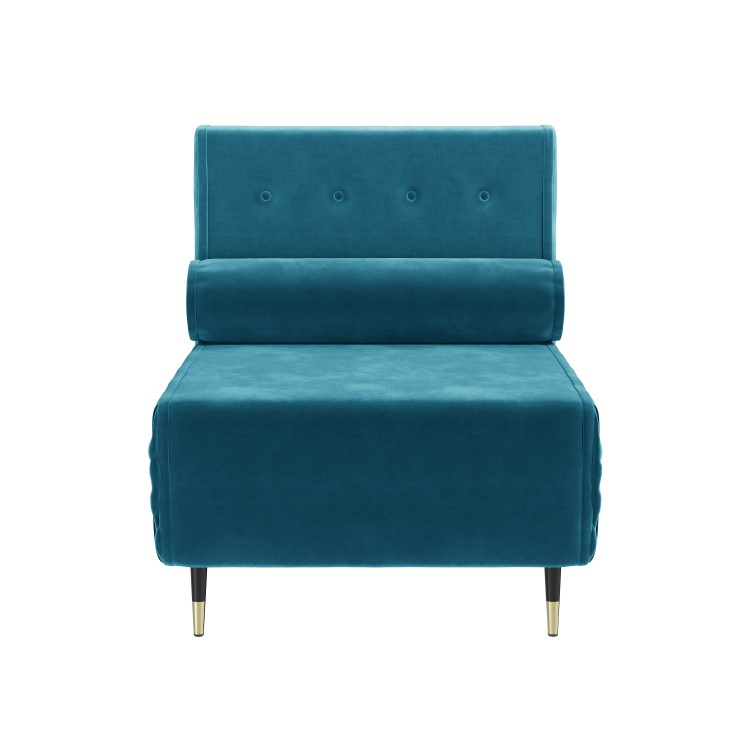 Single Sofa Bed in Teal Blue Velvet with Bolster Cushion - Eleni