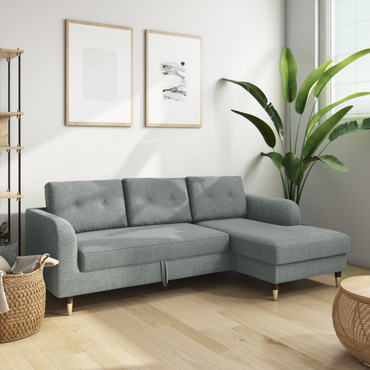 Grey Fabric L Shaped Sofa Bed - Right Hand Facing - Sutton