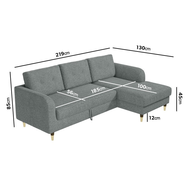 Grey Fabric L Shaped Sofa Bed - Right Hand Facing - Sutton