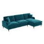 Teal Velvet Right Hand Facing 4 Seater Chaise Corner Sofa - Payton
