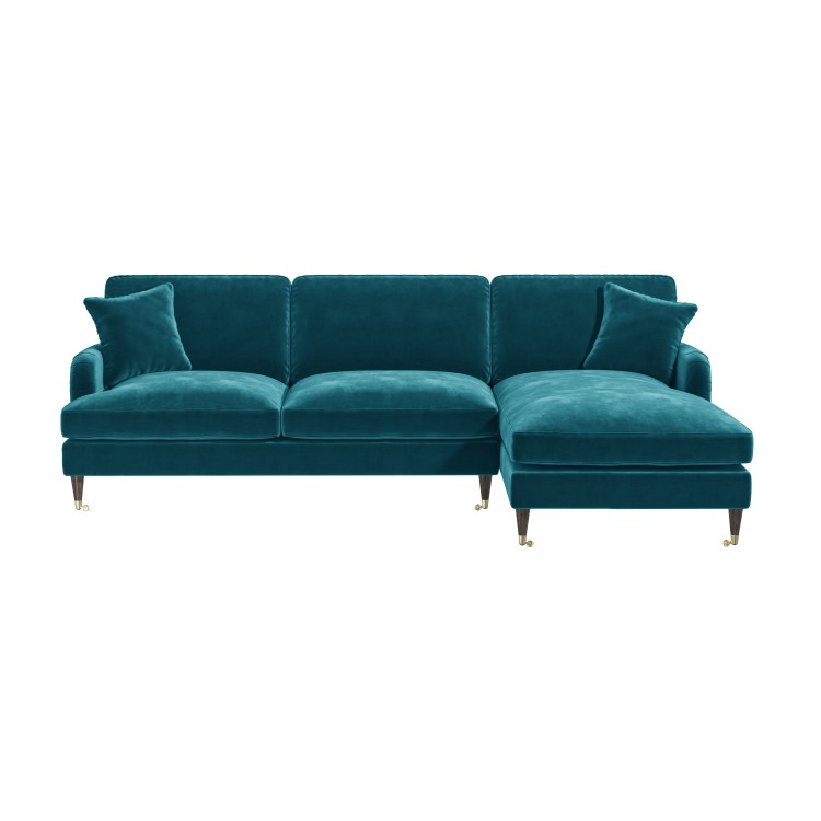 Teal Velvet Right Hand Facing 4 Seater Chaise Corner Sofa - Payton