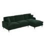 Dark Green Velvet Right Hand Facing 4 Seater Chaise Corner Sofa - Payton 