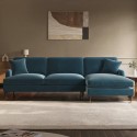 SOF145 Blue Velvet Right Hand Facing 4 Seater Chaise Corner Sofa - Payton
