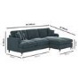 Blue Velvet Right Hand Facing 4 Seater Chaise Corner Sofa - Payton