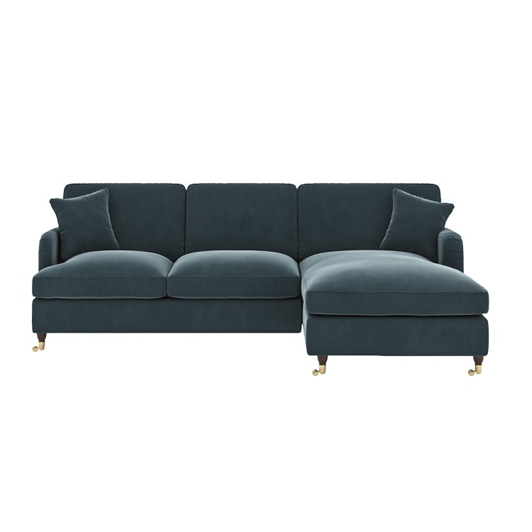Blue Velvet Right Hand Facing 4 Seater Chaise Corner Sofa - Payton