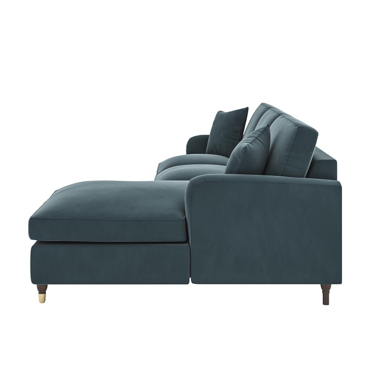 Blue Velvet Right Hand Facing 4 Seater Chaise Corner Sofa - Payton