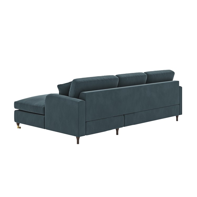 Blue Velvet Right Hand Facing 4 Seater Chaise Corner Sofa - Payton