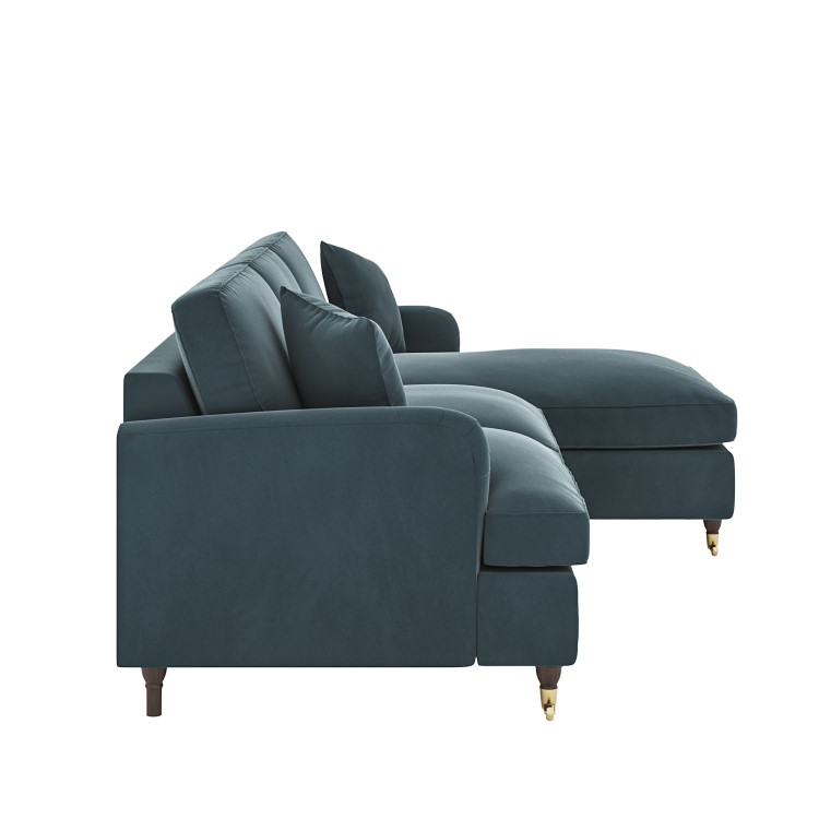 Blue Velvet Right Hand Facing 4 Seater Chaise Corner Sofa - Payton