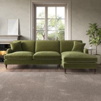 Olive Green Velvet Right Hand 4 Seater Chaise Corner Sofa - Payton Olive Green Velvet Right Hand 4 Seater Chaise Corner Sofa - Payton