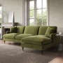 Olive Green Velvet Right Hand 4 Seater Chaise Corner Sofa - Payton