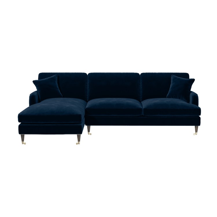 Navy Velvet Left Hand Facing 4 Seater Chaise Corner Sofa - Payton