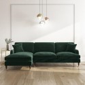 SOF148 Dark Green Velvet Left Hand Facing 4 Seater Chaise Corner Sofa - Payton