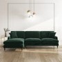 Dark Green Velvet Left Hand Facing 4 Seater Chaise Corner Sofa - Payton