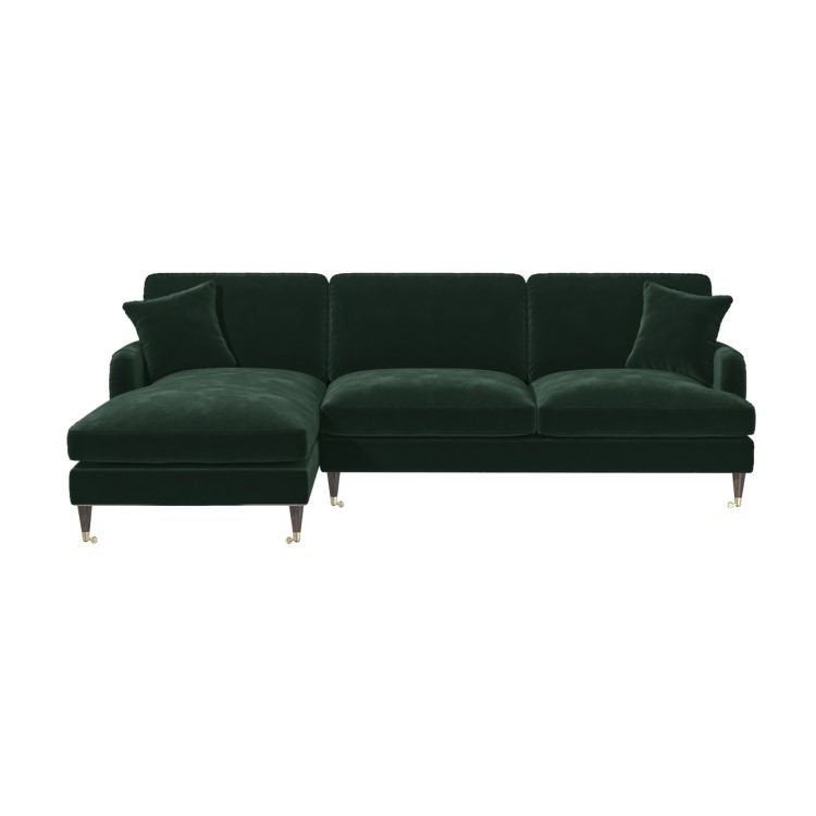 Dark Green Velvet Left Hand Facing 4 Seater Chaise Corner Sofa - Payton