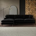SOF149 Black Velvet Left Hand Facing 4 Seater Chaise Corner Sofa - Payton