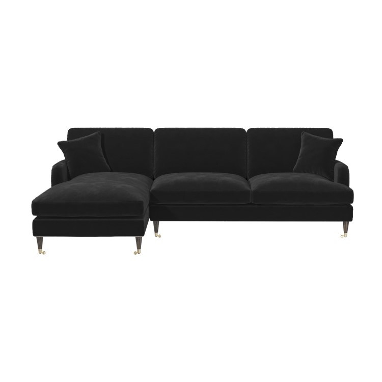 Black Velvet Left Hand Facing 4 Seater Chaise Corner Sofa - Payton