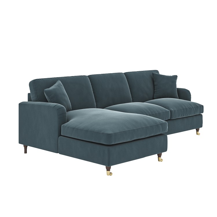 Blue Velvet Left Hand Facing 4 Seater L Shaped Sofa - Payton
