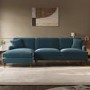 Blue Velvet Left Hand Facing 4 Seater L Shaped Sofa - Payton
