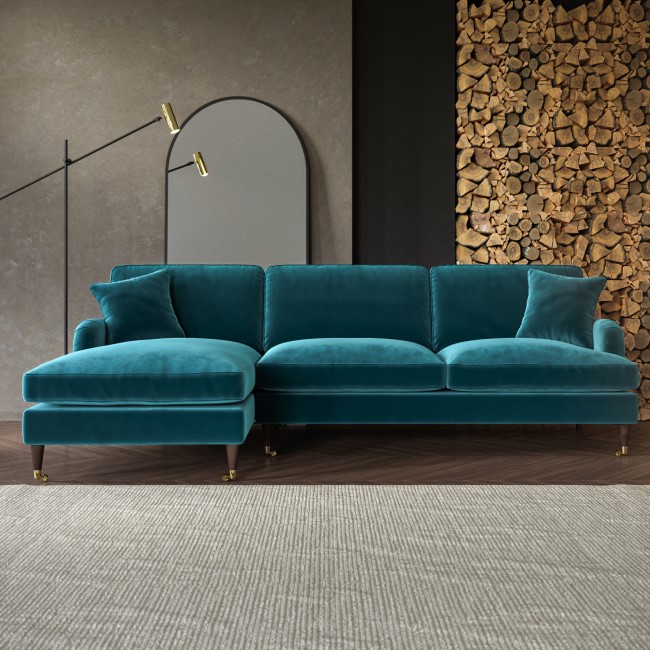 Teal Velvet Left Hand Facing L Shaped Sofa - Seats 4 - Payton