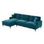 Teal Velvet Left Hand Facing 4 Seater Chaise Corner Sofa - Payton