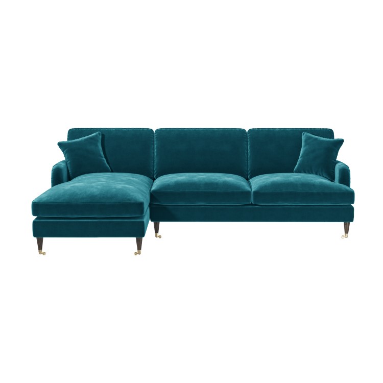 Teal Velvet Left Hand Facing 4 Seater Chaise Corner Sofa - Payton