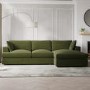 Right Hand Chaise Corner Sofa and Footstool Set in Green Velvet - August
