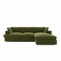 Large Olive Green Velvet Right Hand 4 Seater Chaise Corner Sofa - August