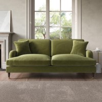 Olive Green Velvet 3 Seater Sofa - Payton Olive Green Velvet 3 Seater Sofa - Payton