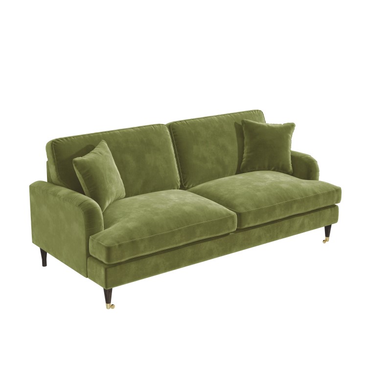 Olive Green Velvet 3 Seater Sofa - Payton