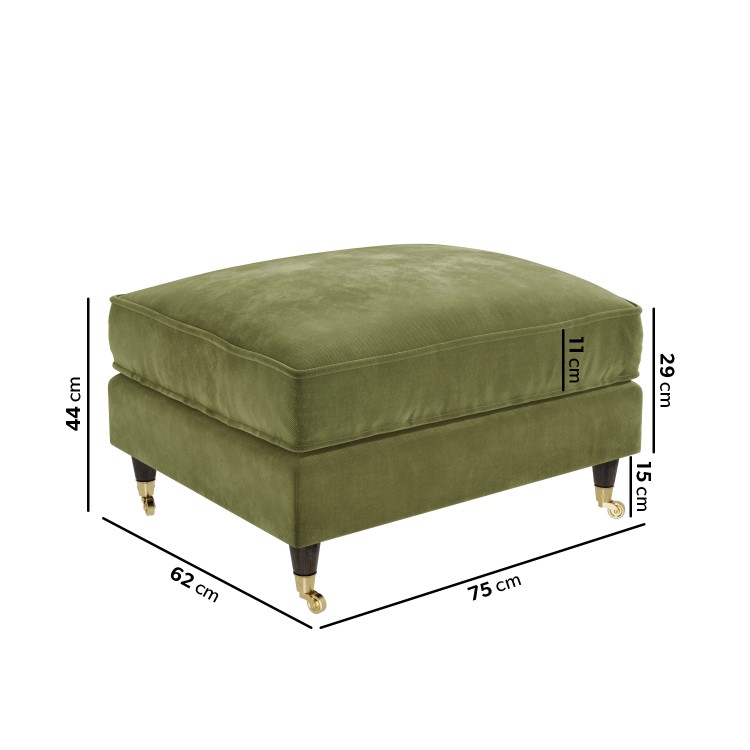 Olive Green Velvet 2 Sofas and Footstool - Payton